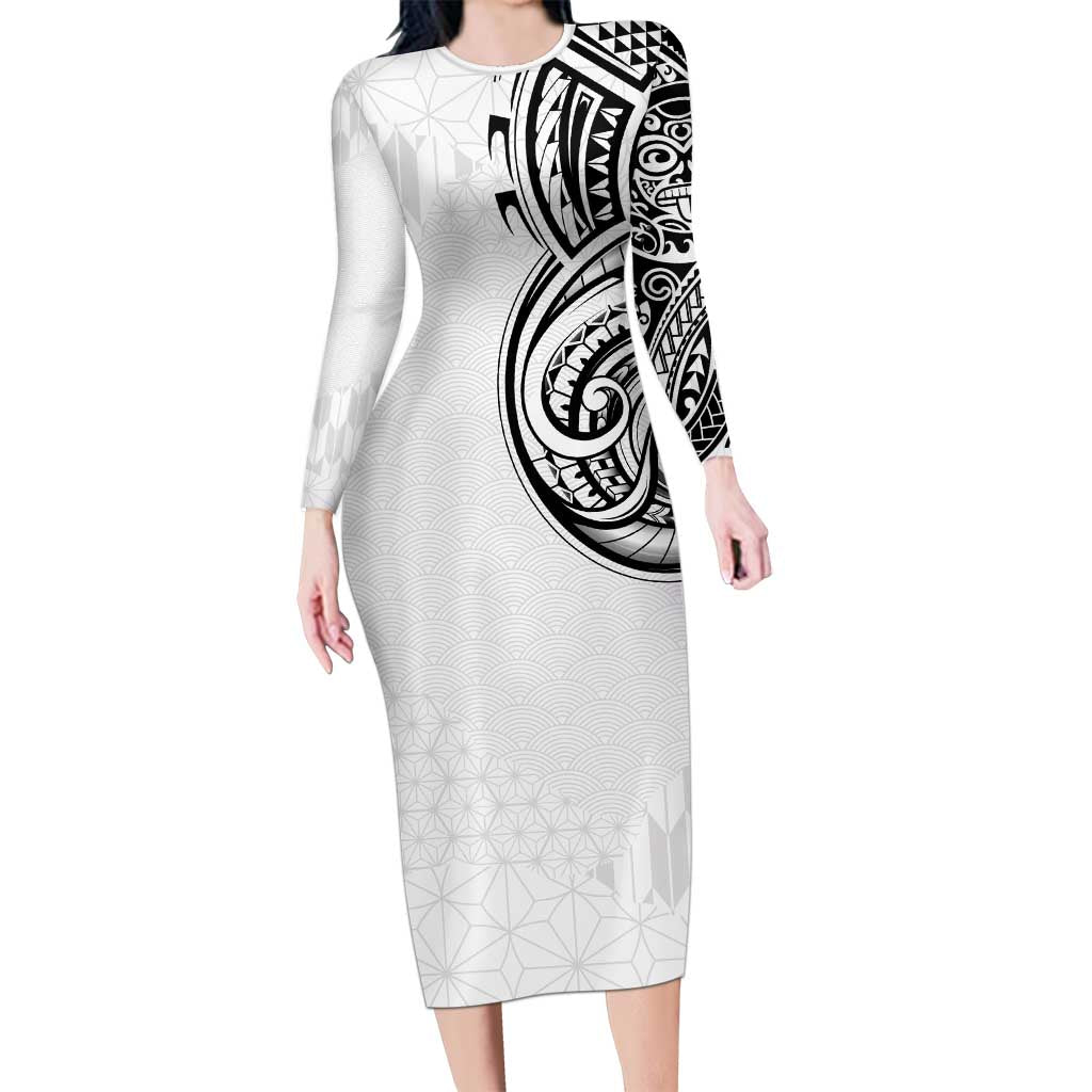 Hawaii and Japanese Culture Personalised Long Sleeve Bodycon Dress With Polynesian Tribal Tattoo Style