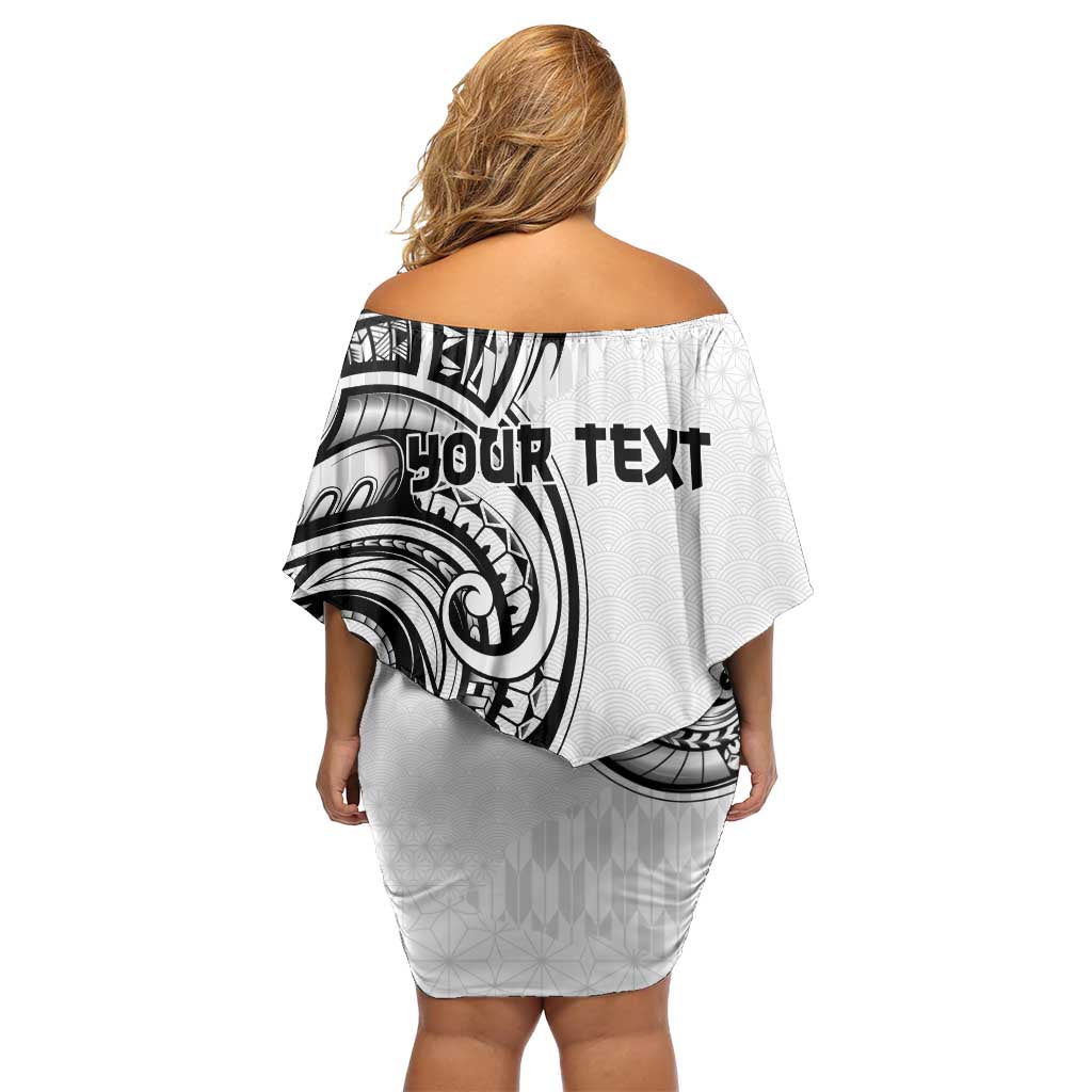Hawaii and Japanese Culture Personalised Off Shoulder Short Dress With Polynesian Tribal Tattoo Style