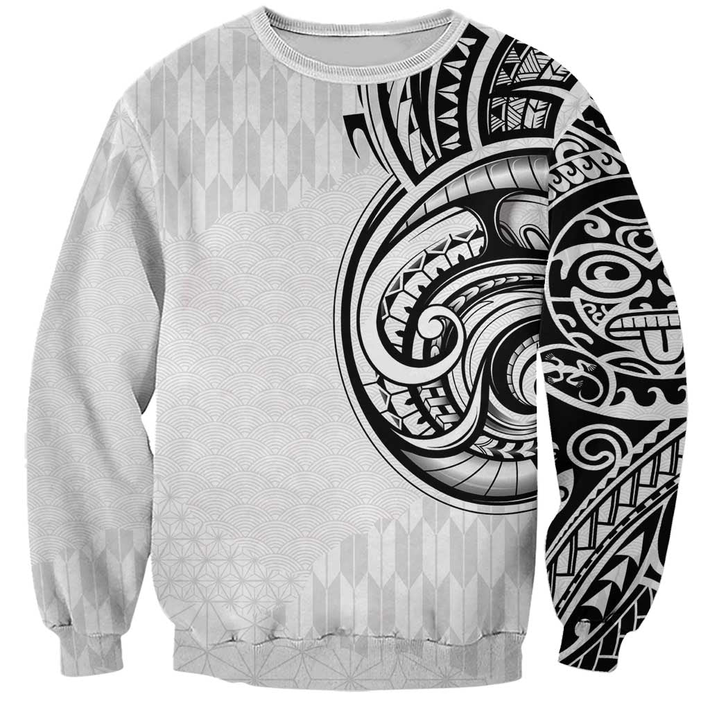 Hawaii and Japanese Culture Personalised Sweatshirt With Polynesian Tribal Tattoo Style LT9 Unisex White - Polynesian Pride