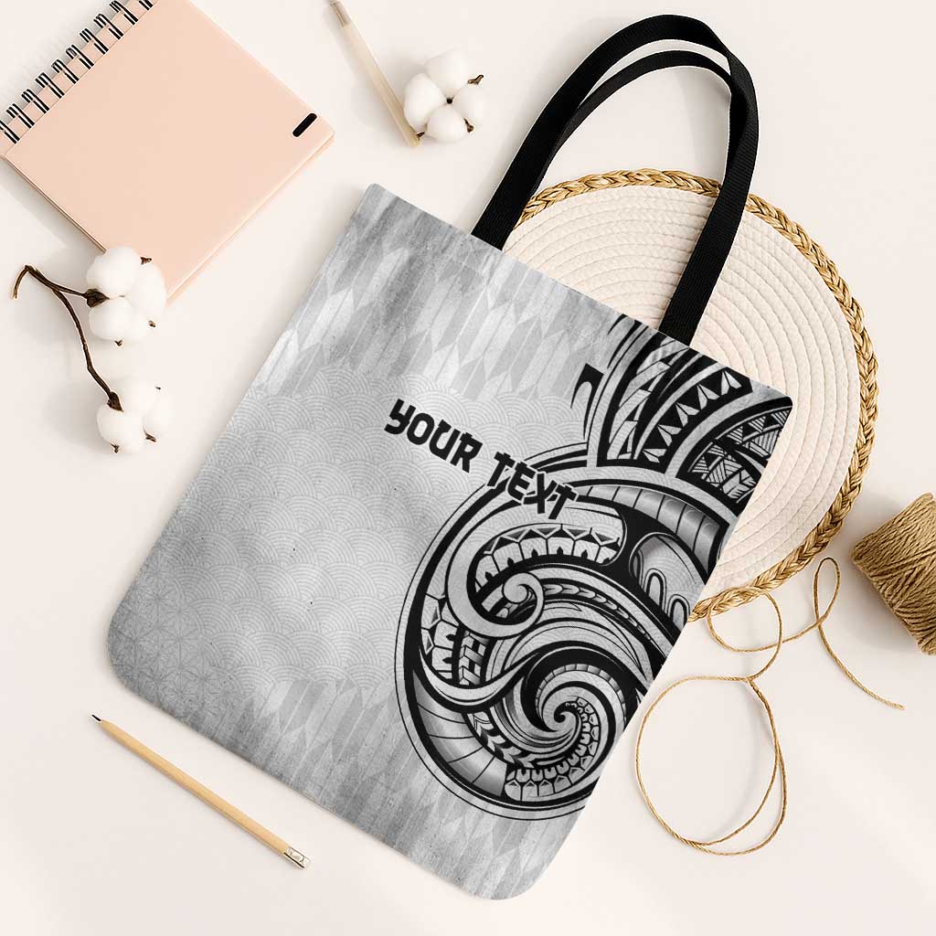 Hawaii and Japanese Culture Personalised Tote Bag With Polynesian Tribal Tattoo Style LT9 Black Strap One Size White - Polynesian Pride