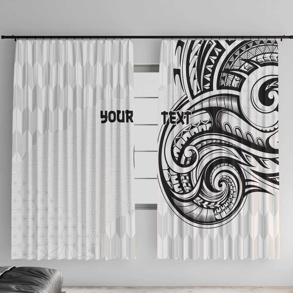 Hawaii and Japanese Culture Personalised Window Curtain With Polynesian Tribal Tattoo Style LT9 With Hooks White - Polynesian Pride