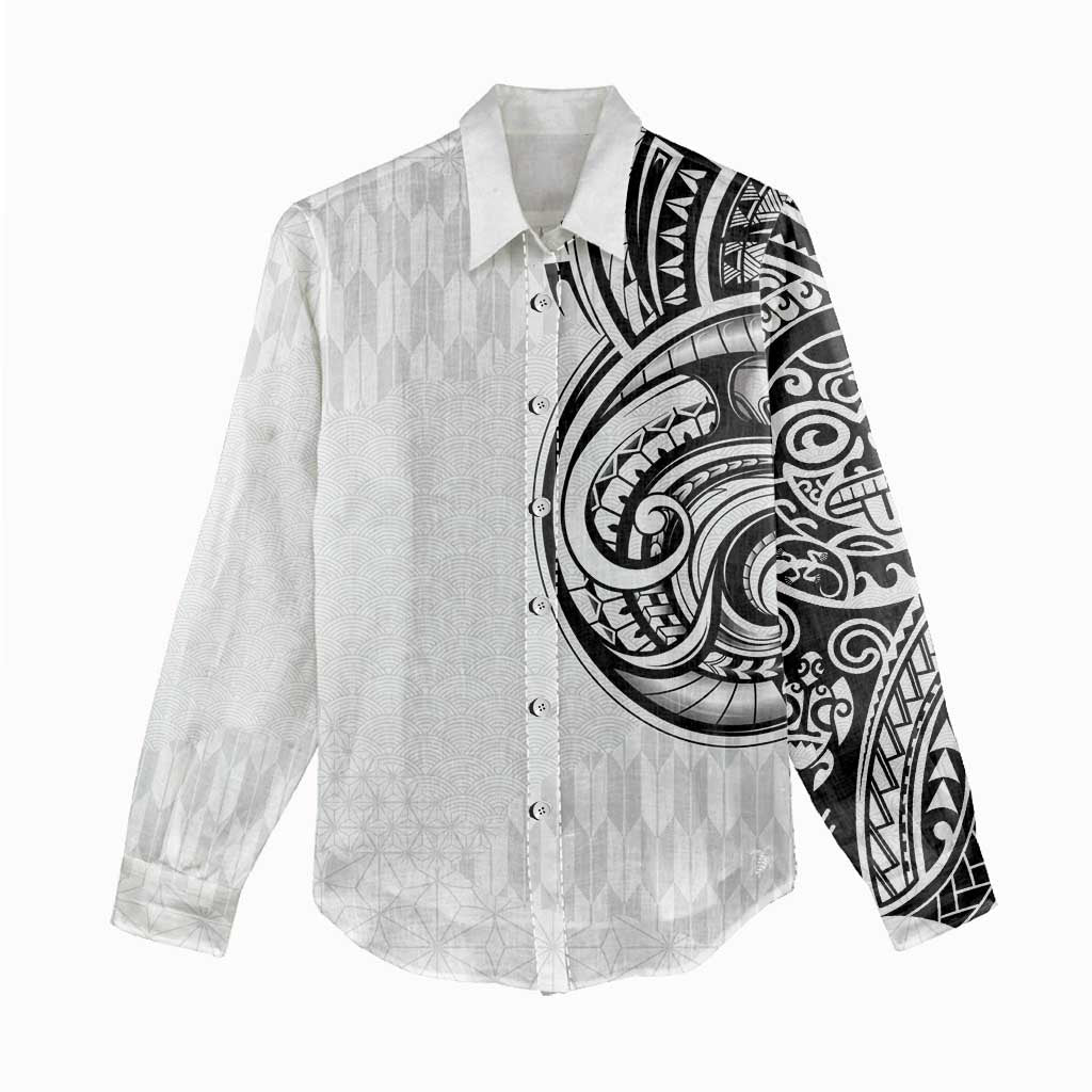 Hawaii and Japanese Culture Personalised Women Casual Shirt With Polynesian Tribal Tattoo Style
