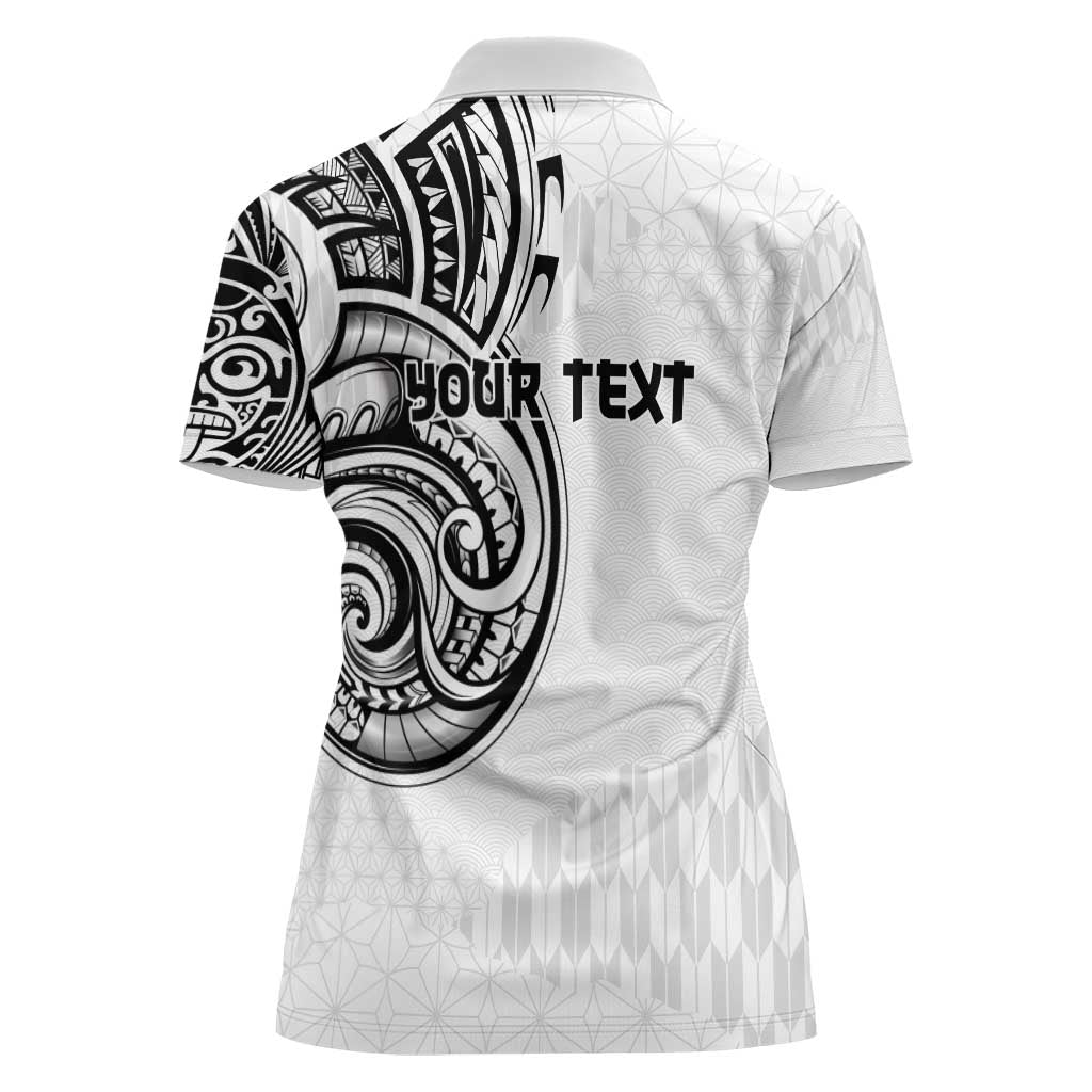 Hawaii and Japanese Culture Personalised Women Polo Shirt With Polynesian Tribal Tattoo Style