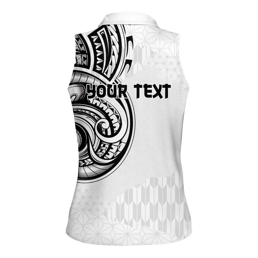 Hawaii and Japanese Culture Personalised Women Sleeveless Polo Shirt With Polynesian Tribal Tattoo Style