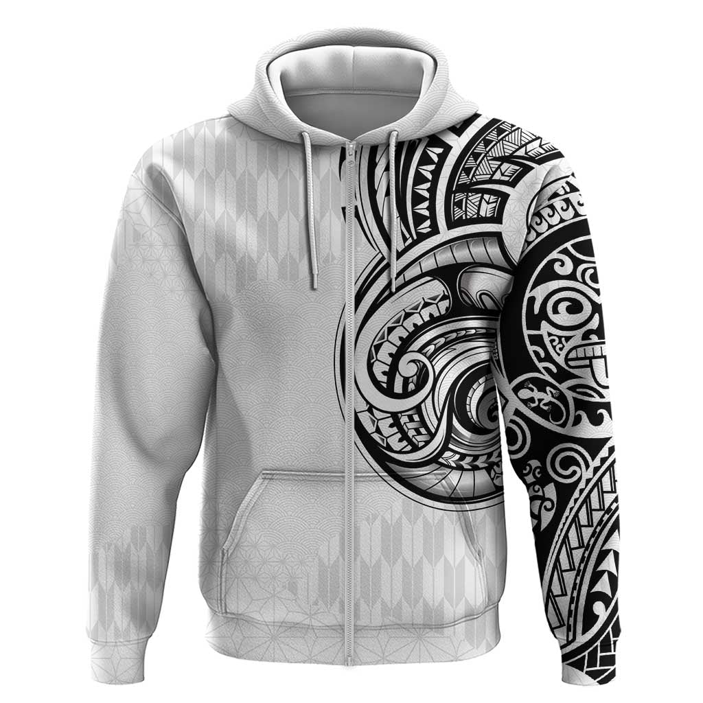 Hawaii and Japanese Culture Personalised Zip Hoodie With Polynesian Tribal Tattoo Style LT9 Zip Hoodie White - Polynesian Pride