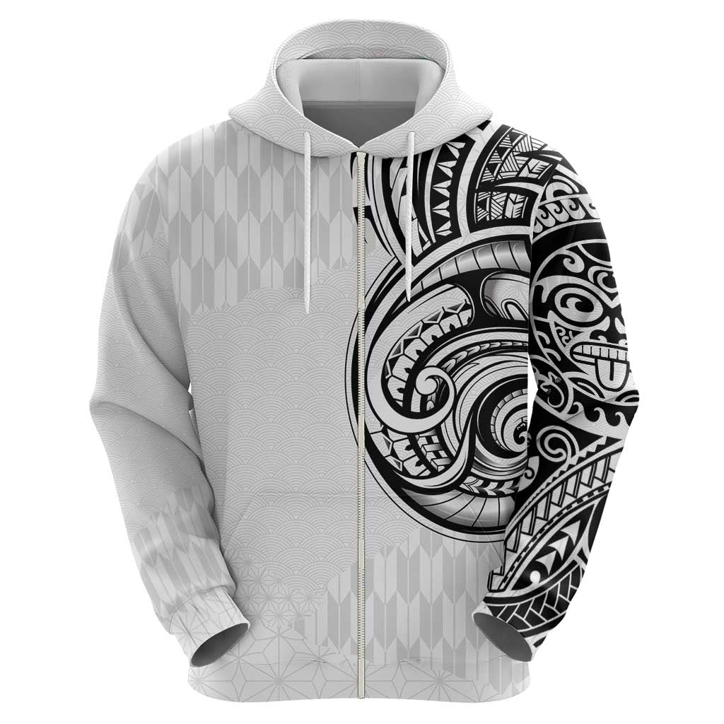 Hawaii and Japanese Culture Personalised Zip Hoodie With Polynesian Tribal Tattoo Style LT9 - Polynesian Pride