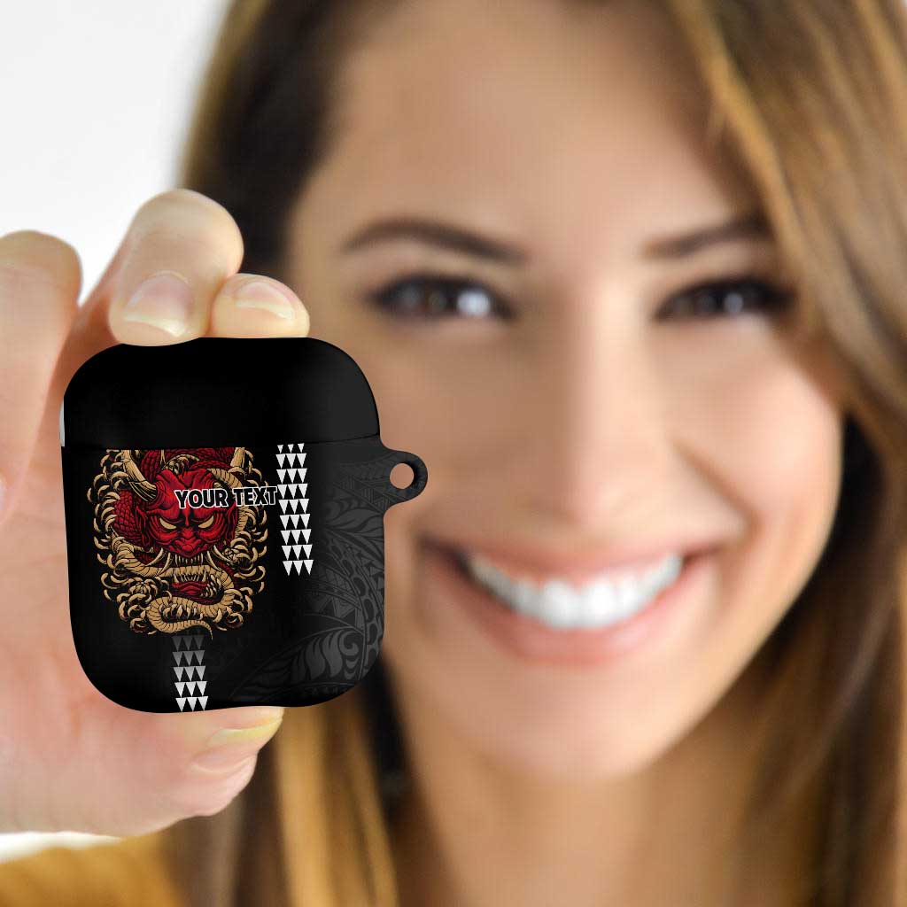 Hawaii and Japanese Oni Mask Personalised AirPods Case Kakau Pattern Dark Art Style - Polynesian Pride