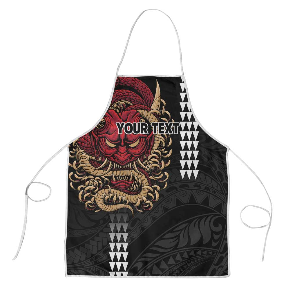 Hawaii and Japanese Oni Mask Personalised Apron Kakau Pattern Dark Art Style - Polynesian Pride