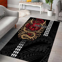 Hawaii and Japanese Oni Mask Personalised Area Rug Kakau Pattern Dark Art Style