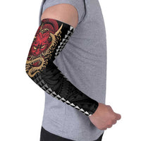 Hawaii and Japanese Oni Mask Personalised Arm Sleeves Kakau Pattern Dark Art Style - Polynesian Pride