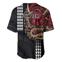 Hawaii and Japanese Oni Mask Personalised Baseball Jersey Kakau Pattern Dark Art Style
