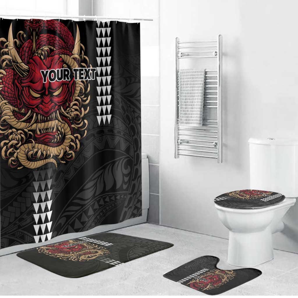 Hawaii and Japanese Oni Mask Personalised Bathroom Set Kakau Pattern Dark Art Style - Polynesian Pride