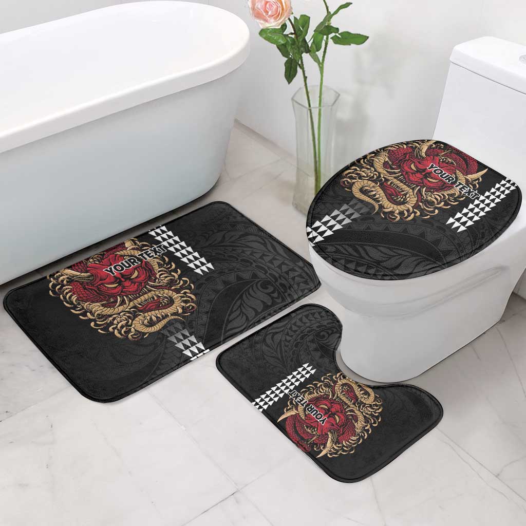 Hawaii and Japanese Oni Mask Personalised Bathroom Set Kakau Pattern Dark Art Style - Polynesian Pride