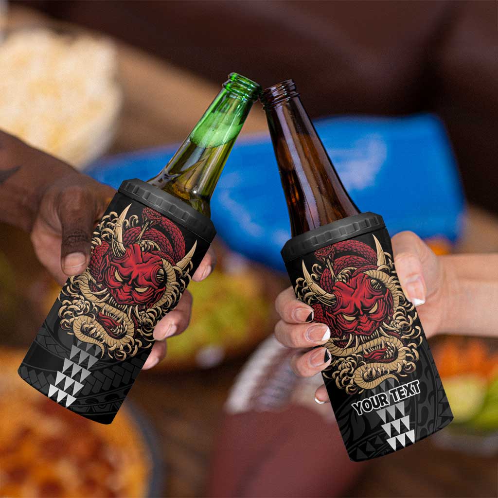 Hawaii and Japanese Oni Mask Personalised 4 in 1 Can Cooler Tumbler Kakau Pattern Dark Art Style