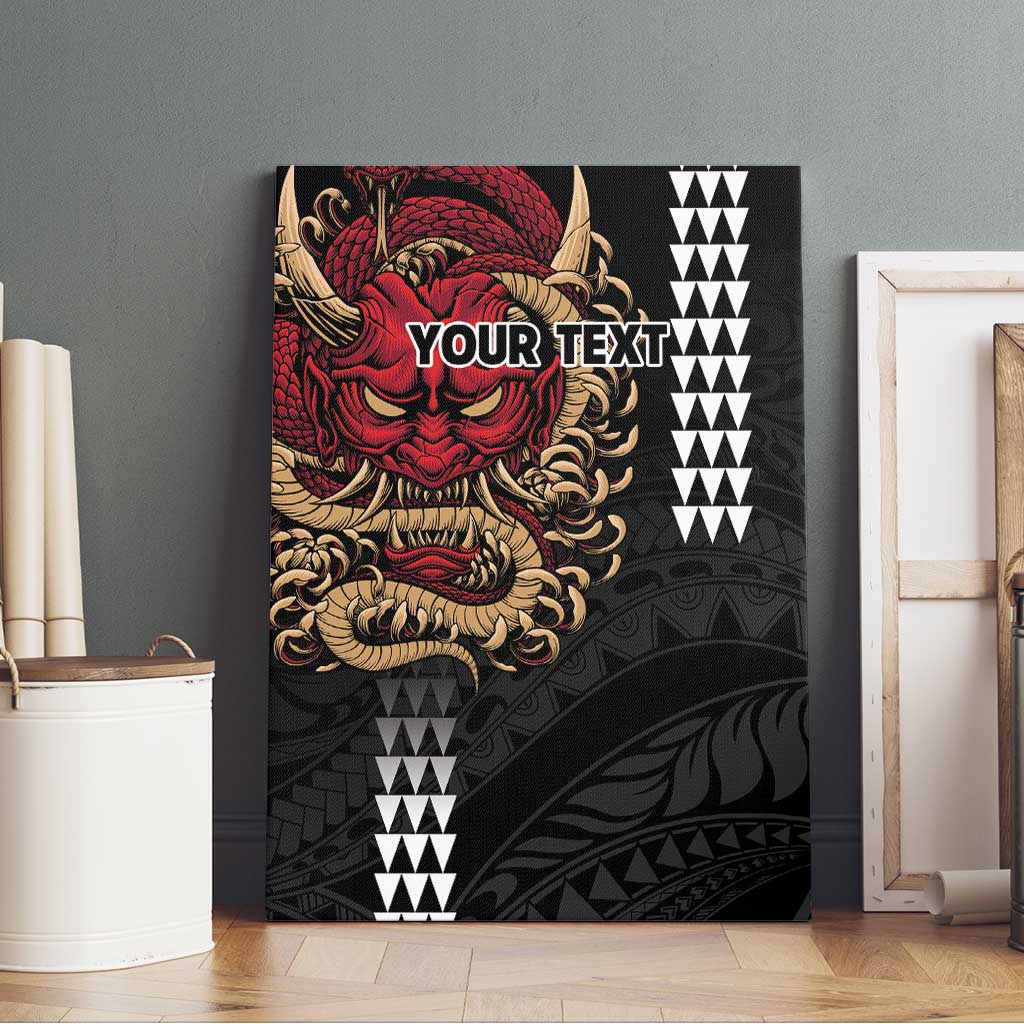 Hawaii and Japanese Oni Mask Personalised Canvas Wall Art Kakau Pattern Dark Art Style