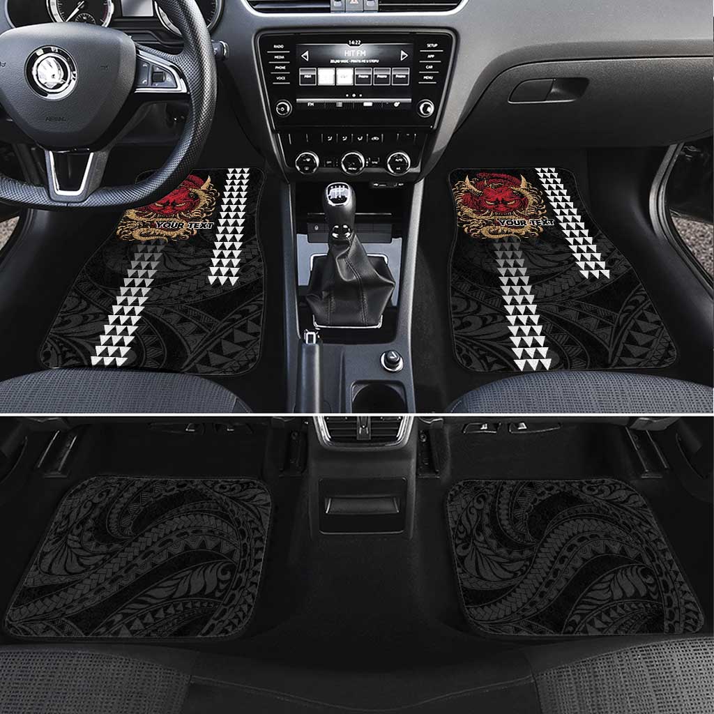 Hawaii and Japanese Oni Mask Personalised Car Mats Kakau Pattern Dark Art Style