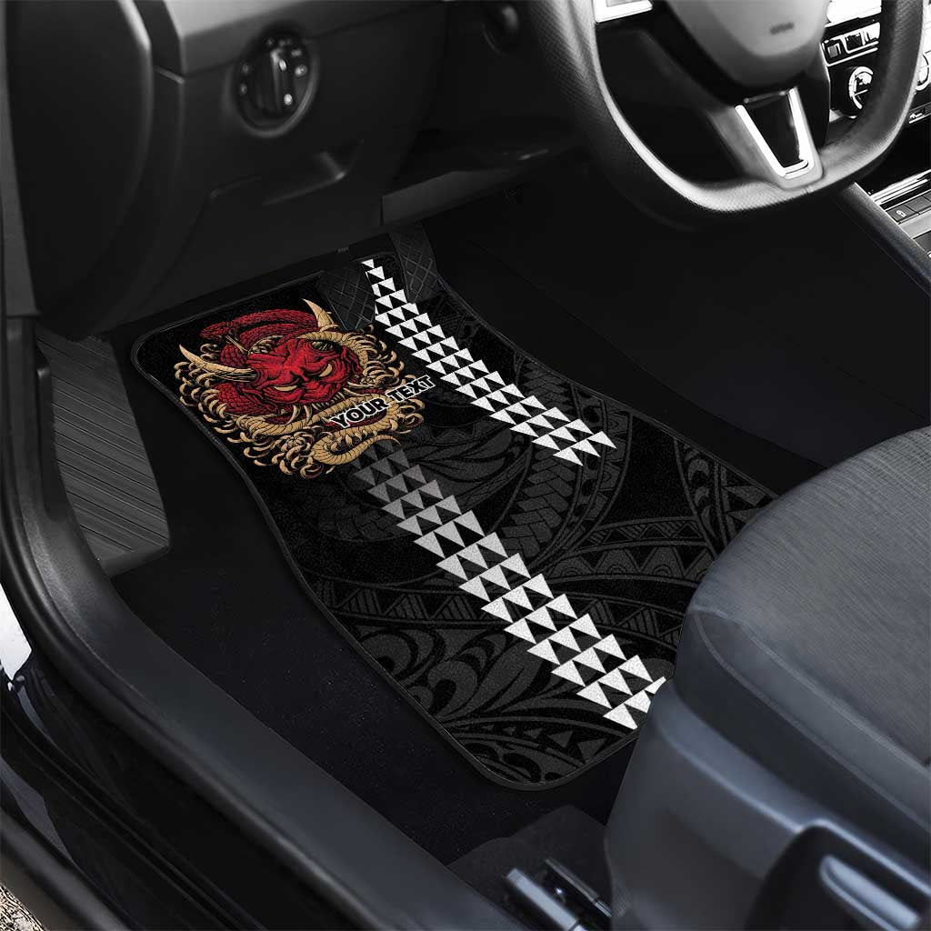 Hawaii and Japanese Oni Mask Personalised Car Mats Kakau Pattern Dark Art Style