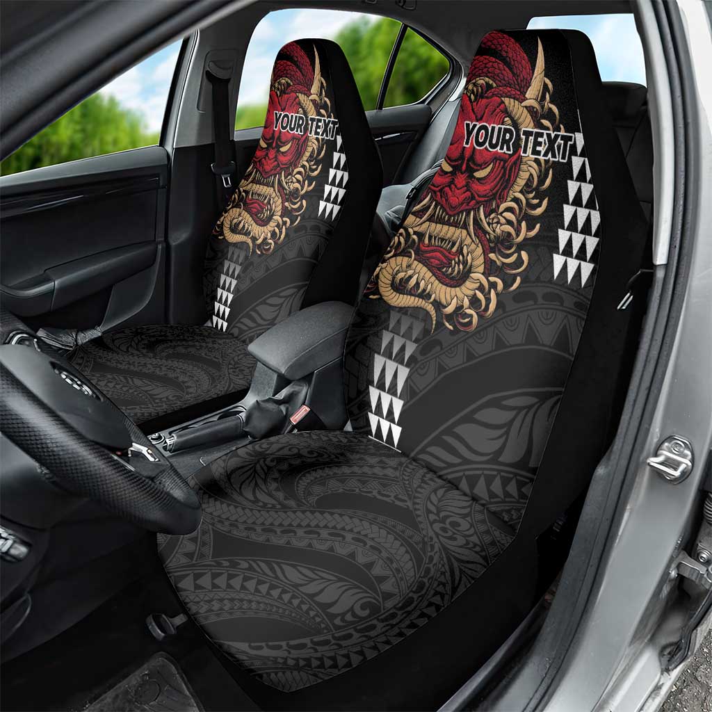 Hawaii and Japanese Oni Mask Personalised Car Seat Cover Kakau Pattern Dark Art Style