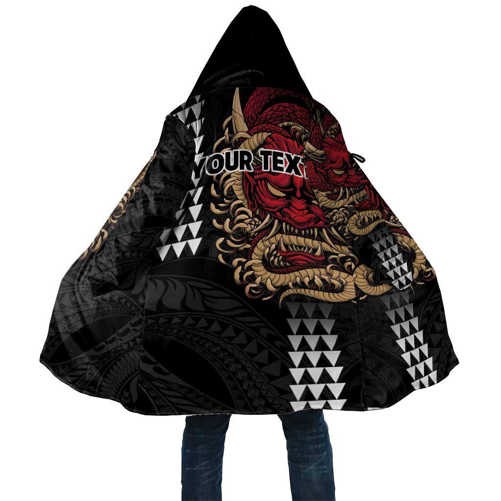 Hawaii and Japanese Oni Mask Personalised Cloak Kakau Pattern Dark Art Style - Polynesian Pride