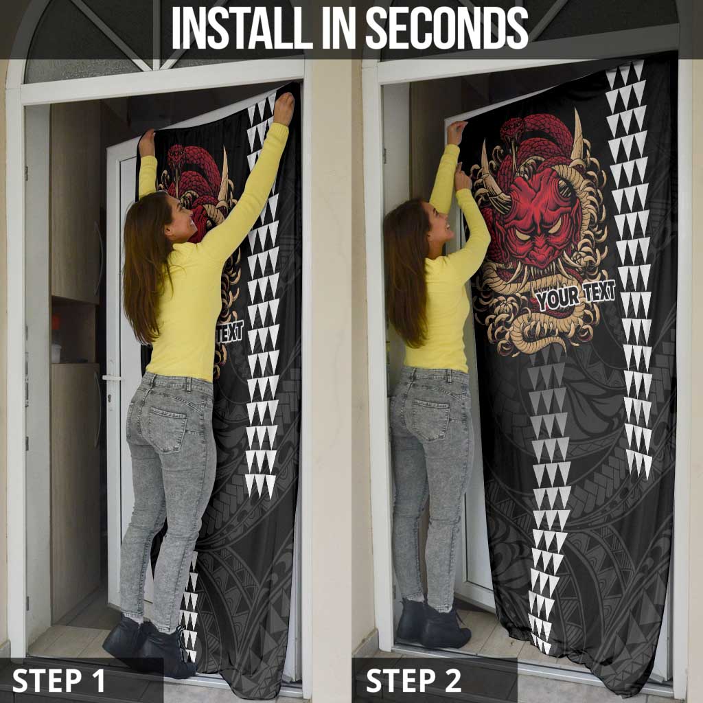 Hawaii and Japanese Oni Mask Personalised Door Cover Kakau Pattern Dark Art Style - Polynesian Pride