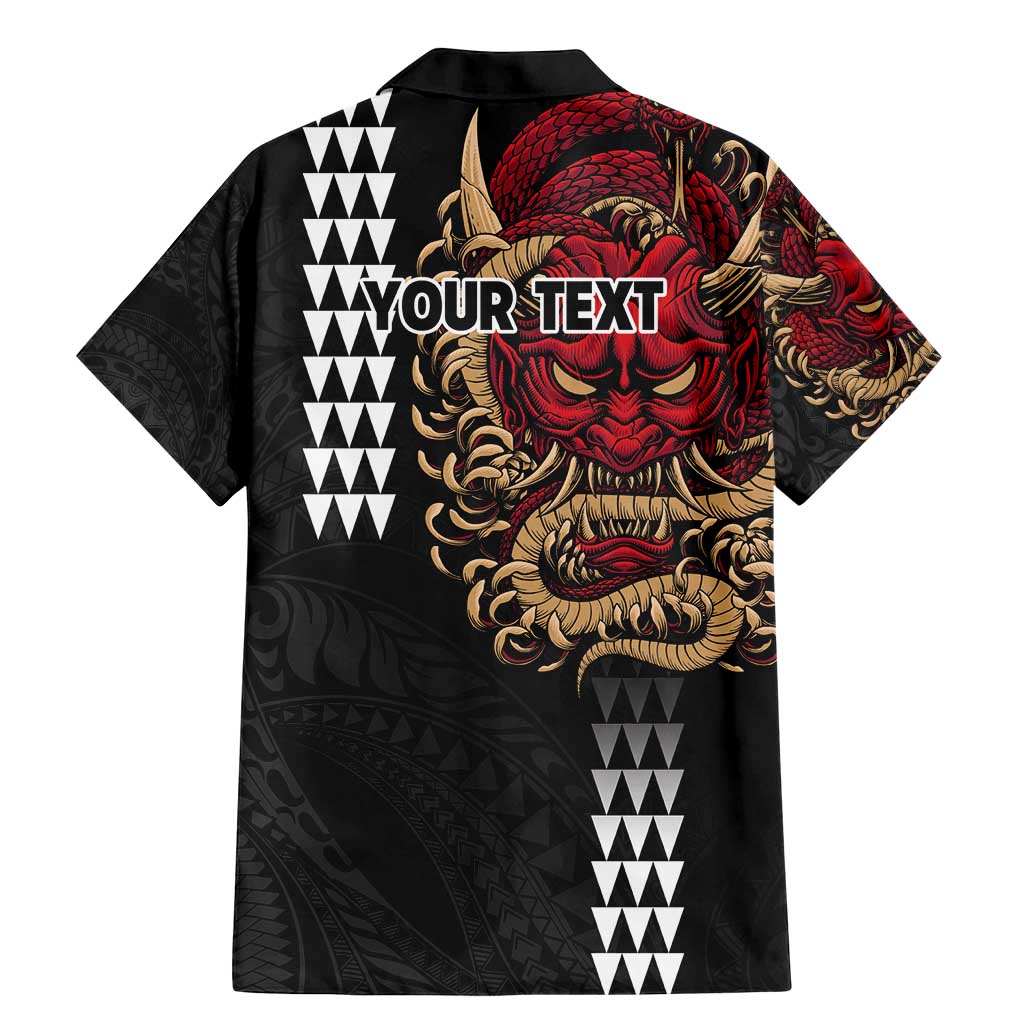 Hawaii and Japanese Oni Mask Personalised Family Matching Mermaid Dress and Hawaiian Shirt Kakau Pattern Dark Art Style