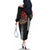 Hawaii and Japanese Oni Mask Personalised Family Matching Off The Shoulder Long Sleeve Dress and Hawaiian Shirt Kakau Pattern Dark Art Style