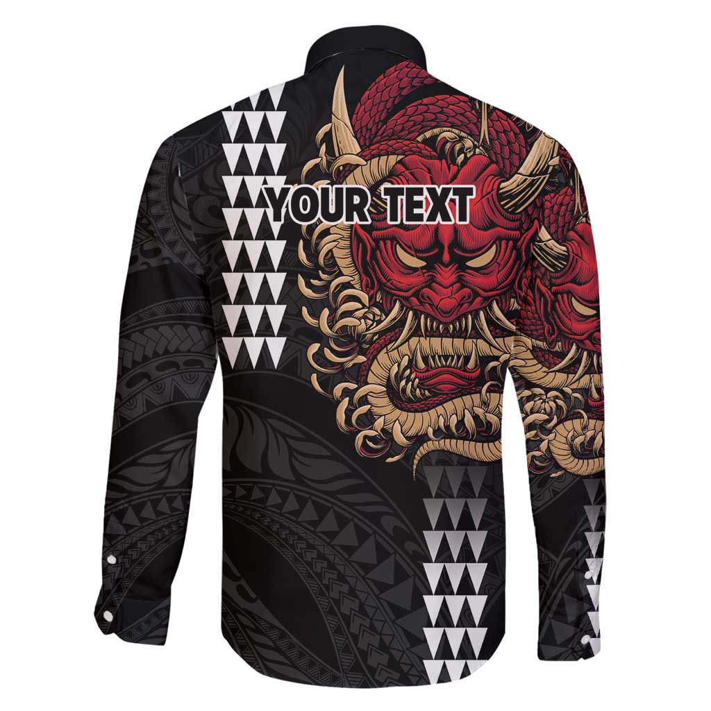 Hawaii and Japanese Oni Mask Personalised Family Matching Puletasi and Hawaiian Shirt Kakau Pattern Dark Art Style