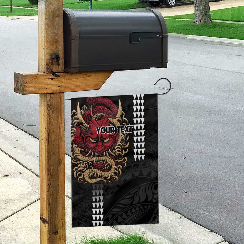 Hawaii and Japanese Oni Mask Personalised Garden Flag Kakau Pattern Dark Art Style