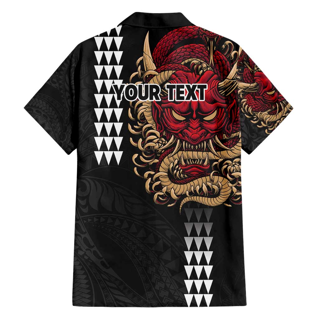 Hawaii and Japanese Oni Mask Personalised Hawaiian Shirt Kakau Pattern Dark Art Style