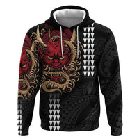 Hawaii and Japanese Oni Mask Personalised Hoodie Kakau Pattern Dark Art Style