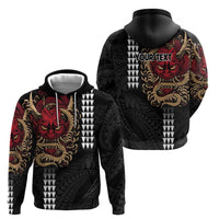 Hawaii and Japanese Oni Mask Personalised Hoodie Kakau Pattern Dark Art Style