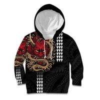 Hawaii and Japanese Oni Mask Personalised Kid Hoodie Kakau Pattern Dark Art Style