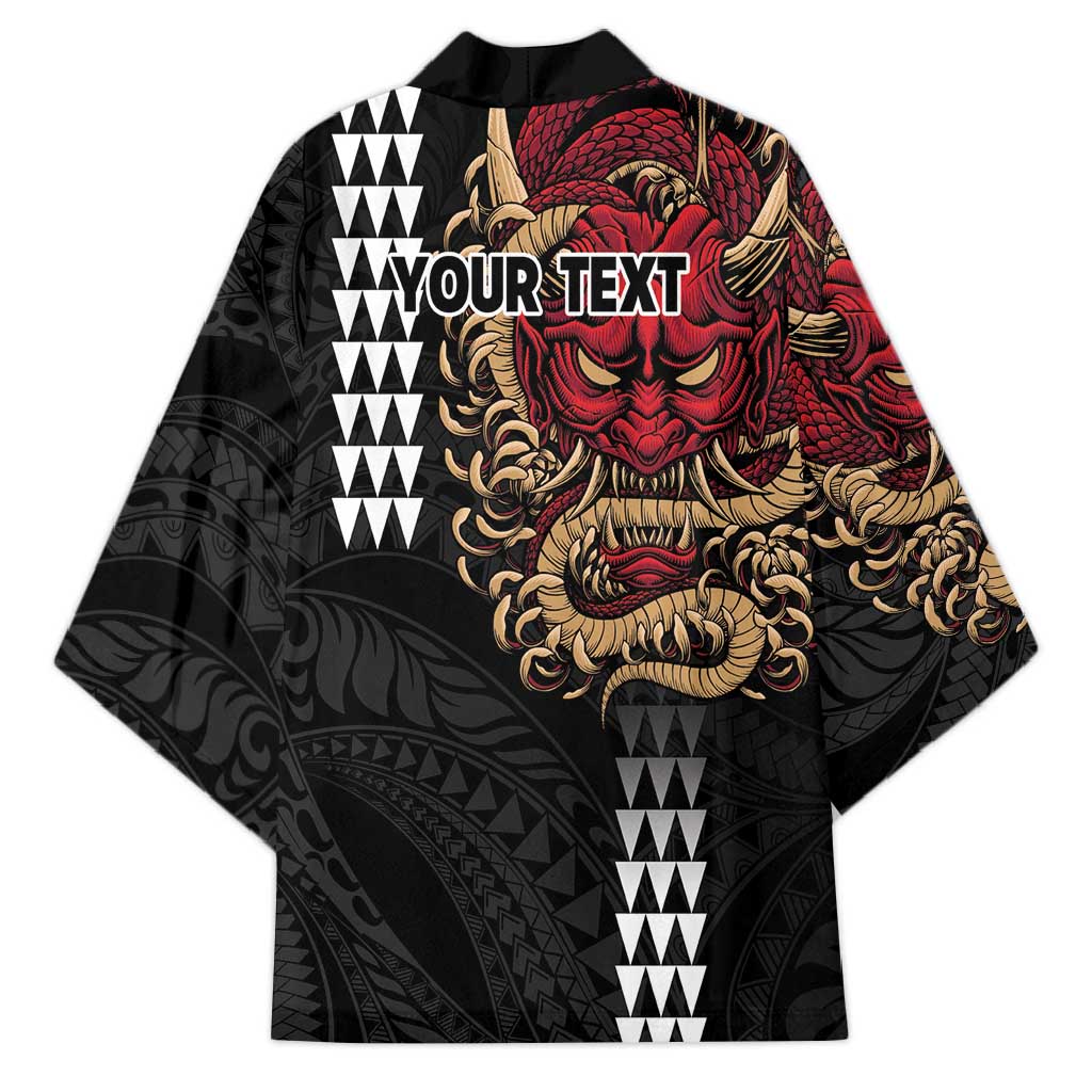 Hawaii and Japanese Oni Mask Personalised Kimono Kakau Pattern Dark Art Style - Polynesian Pride