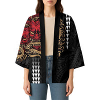 Hawaii and Japanese Oni Mask Personalised Kimono Kakau Pattern Dark Art Style - Polynesian Pride
