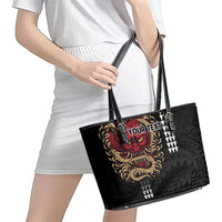 Hawaii and Japanese Oni Mask Personalised Leather Tote Bag Kakau Pattern Dark Art Style