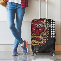 Hawaii and Japanese Oni Mask Personalised Luggage Cover Kakau Pattern Dark Art Style