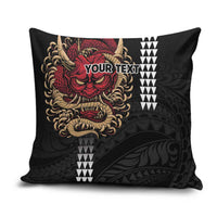 Hawaii and Japanese Oni Mask Personalised Pillow Cover Kakau Pattern Dark Art Style - Polynesian Pride