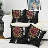 Hawaii and Japanese Oni Mask Personalised Pillow Cover Kakau Pattern Dark Art Style - Polynesian Pride