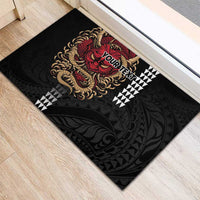 Hawaii and Japanese Oni Mask Personalised Rubber Doormat Kakau Pattern Dark Art Style