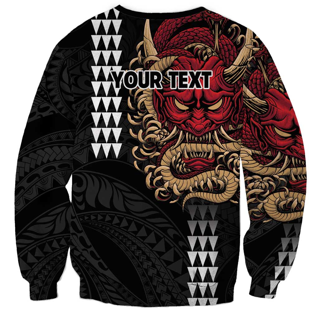 Hawaii and Japanese Oni Mask Personalised Sweatshirt Kakau Pattern Dark Art Style