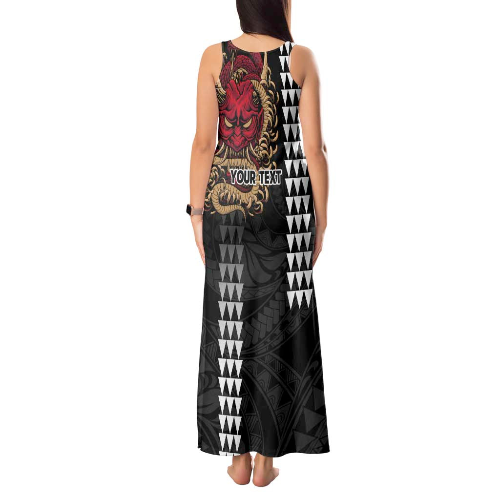 Hawaii and Japanese Oni Mask Personalised Tank Maxi Dress Kakau Pattern Dark Art Style