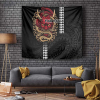 Hawaii and Japanese Oni Mask Personalised Tapestry Kakau Pattern Dark Art Style