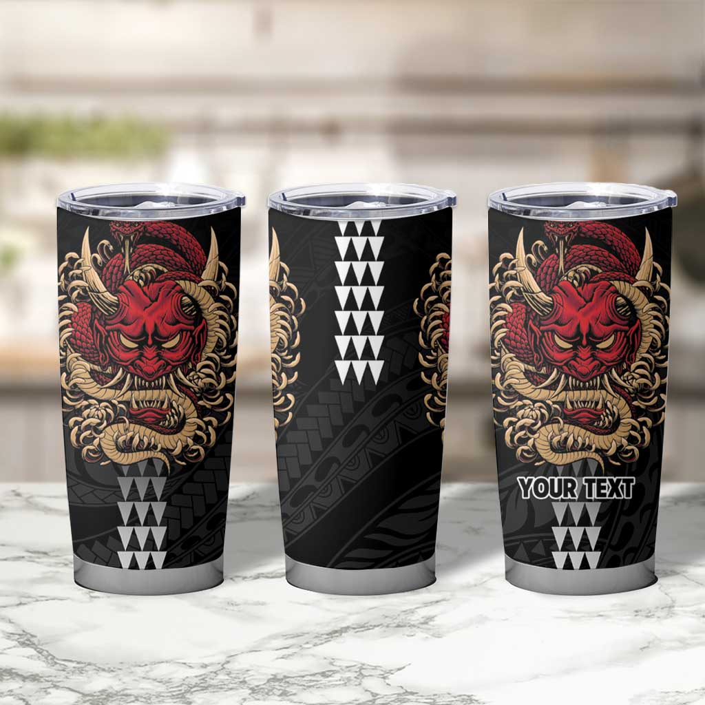 Hawaii and Japanese Oni Mask Personalised Tumbler Cup Kakau Pattern Dark Art Style