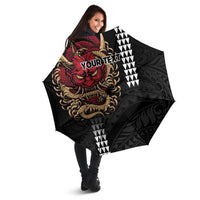 Hawaii and Japanese Oni Mask Personalised Umbrella Kakau Pattern Dark Art Style - Polynesian Pride