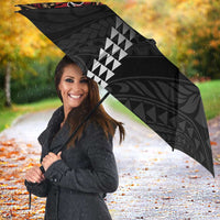 Hawaii and Japanese Oni Mask Personalised Umbrella Kakau Pattern Dark Art Style - Polynesian Pride