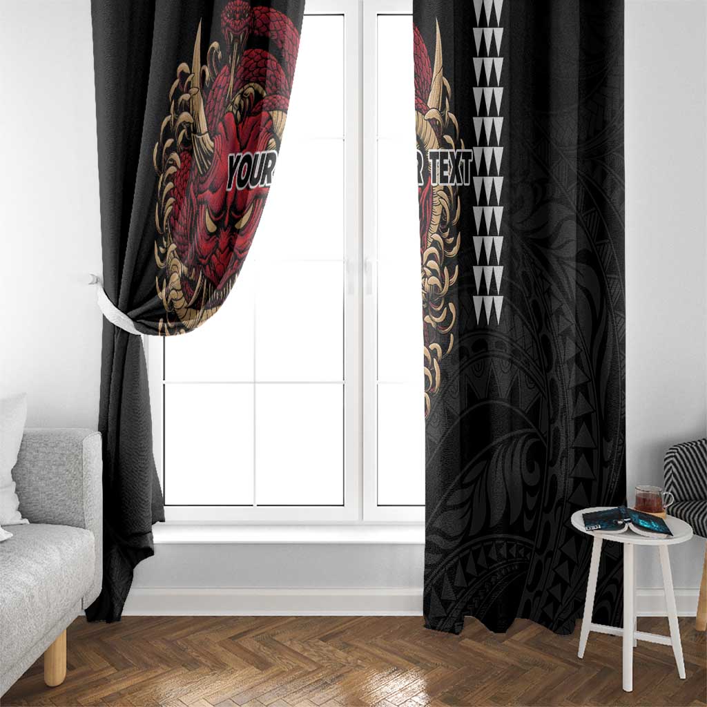 Hawaii and Japanese Oni Mask Personalised Window Curtain Kakau Pattern Dark Art Style