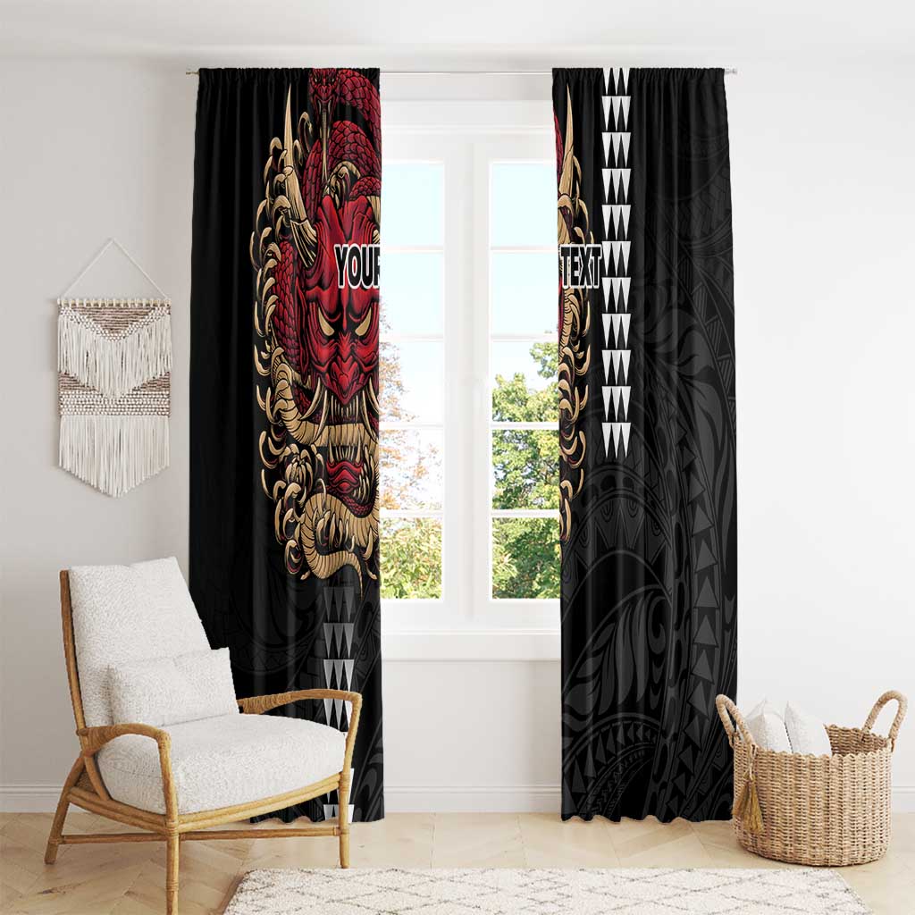 Hawaii and Japanese Oni Mask Personalised Window Curtain Kakau Pattern Dark Art Style