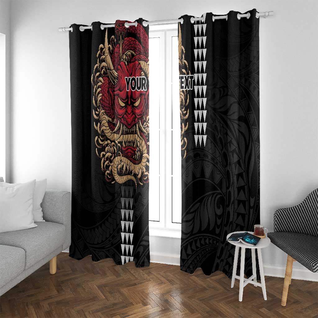 Hawaii and Japanese Oni Mask Personalised Window Curtain Kakau Pattern Dark Art Style
