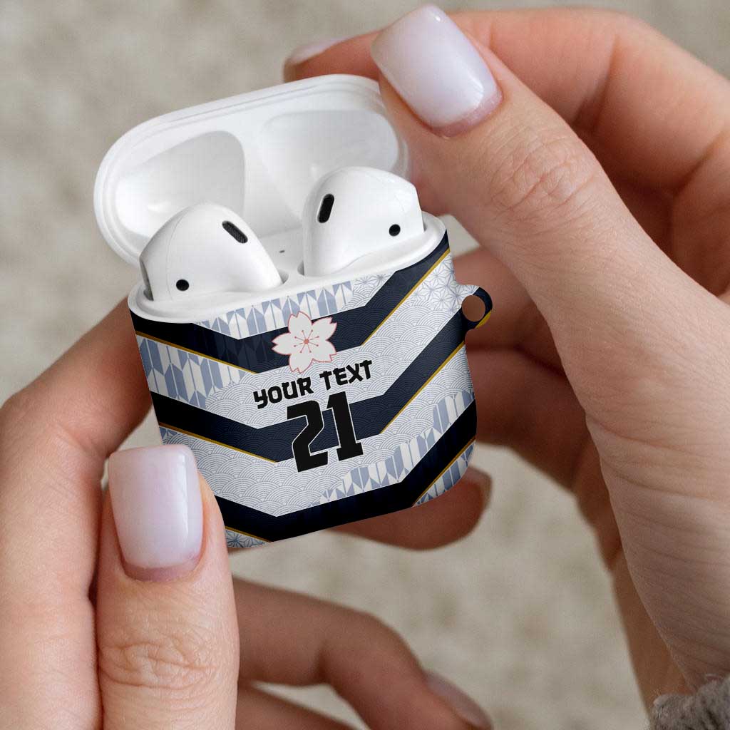Japan Pacific Rugby 2022-23 Custom AirPods Case Black Sakura Japanese Wave Pattern - Polynesian Pride