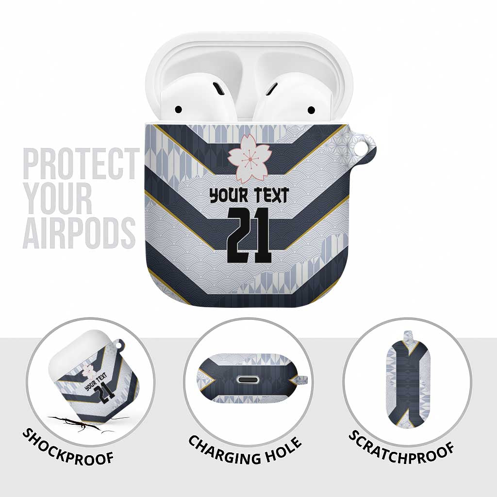 Japan Pacific Rugby 2022-23 Custom AirPods Case Black Sakura Japanese Wave Pattern - Polynesian Pride